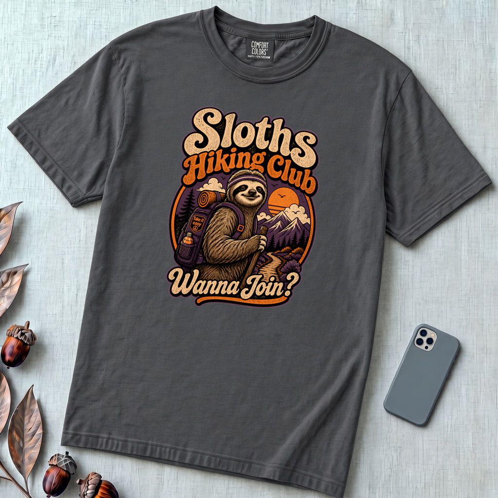 Sloths Hiking Club T-Shirt - Graphite unfolded t-shirt mockup