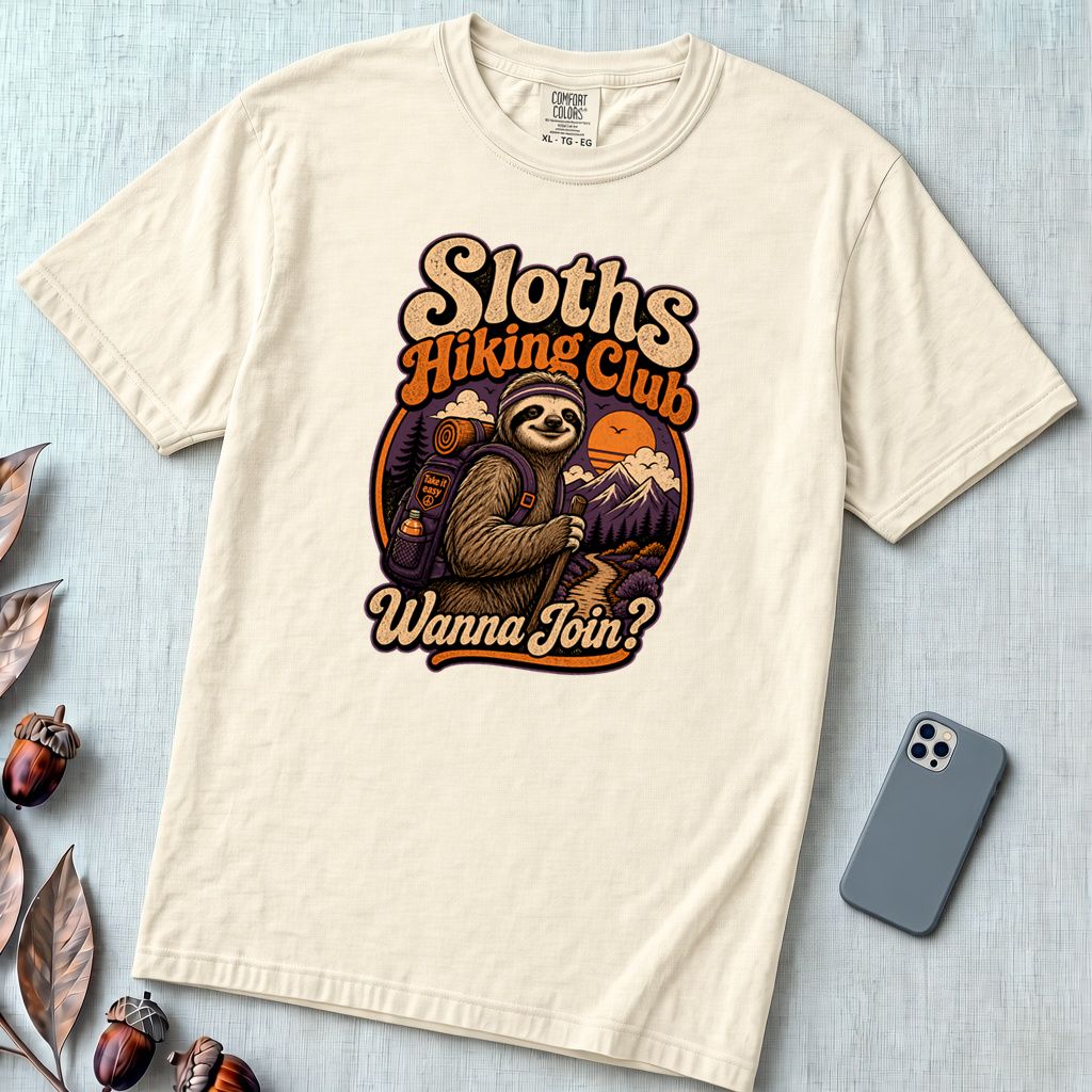 Sloths Hiking Club T-Shirt - Ivory unfolded t-shirt mockup
