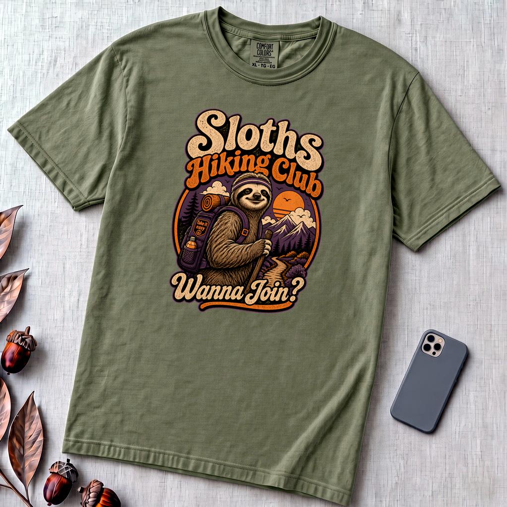 Sloths Hiking Club T-Shirt - Sage unfolded t-shirt mockup