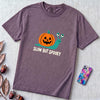 Slow But Spooky Halloween Snail T-Shirt - Grape unfolded t-shirt mockup