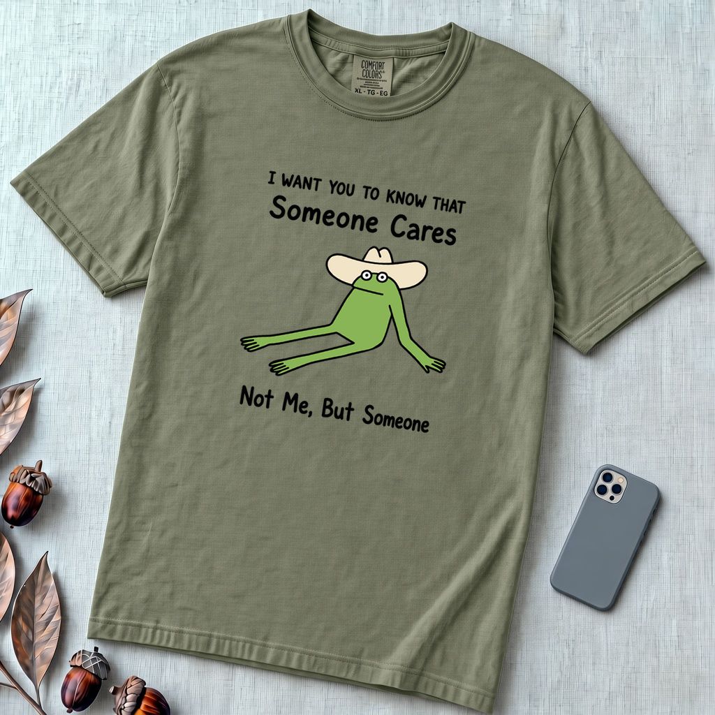 Someone Cares - Not Me, But Someone, funny frog T-Shirt - Moss unfolded t-shirt mockup
