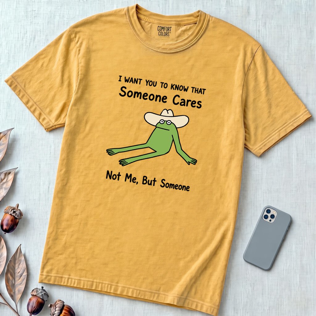 Someone Cares - Not Me, But Someone, funny frog T-Shirt - Mustard unfolded t-shirt mockup
