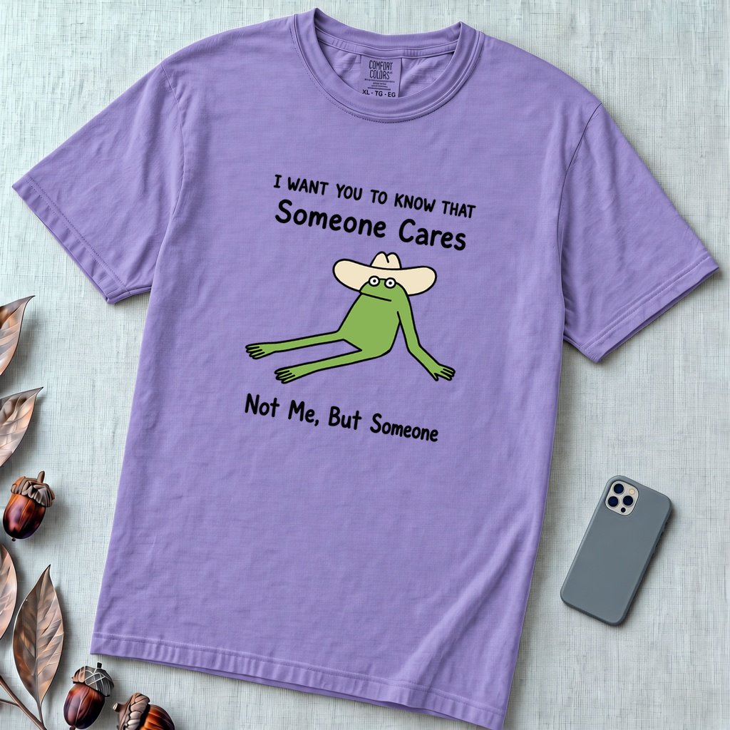 Someone Cares - Not Me, But Someone, funny frog T-Shirt - Violet unfolded t-shirt mockup