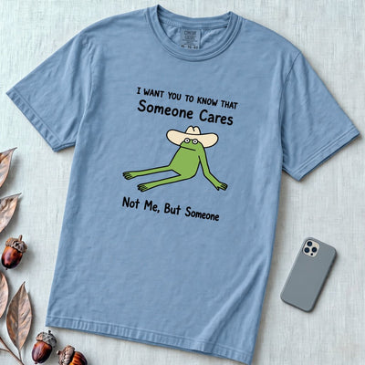 Someone Cares - Not Me, But Someone, funny frog T-Shirt - Washed Denim unfolded t-shirt mockup