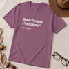 Sorry I’m Late T-Shirt for Introverts - Berry unfolded t-shirt mockup