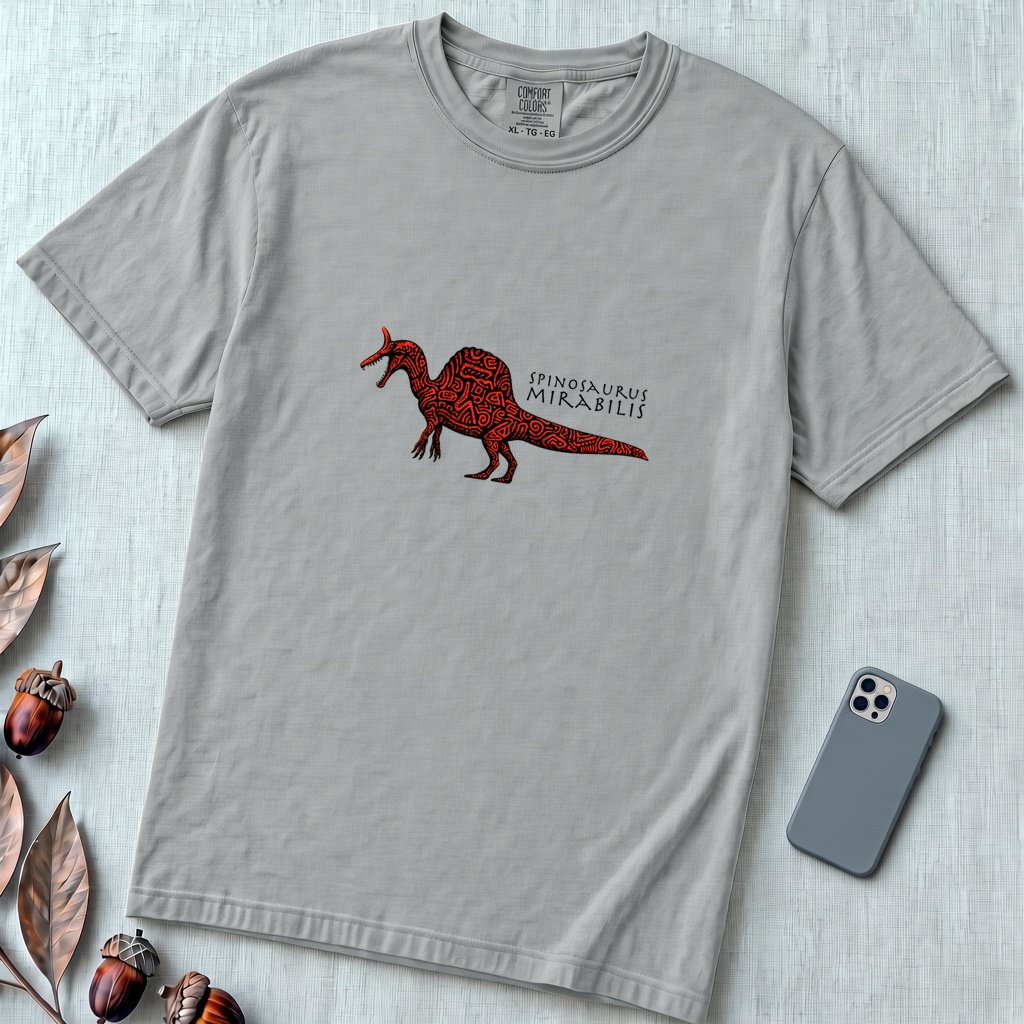 Spinosaurus Mirabilis T-Shirt - Wearable Dinosaur Art - Granite unfolded t-shirt mockup
