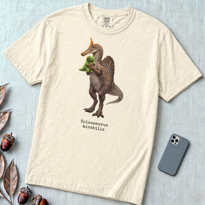 Spinosaurus Mirabilis with Plushie T-shirt - Ivory unfolded t-shirt mockup