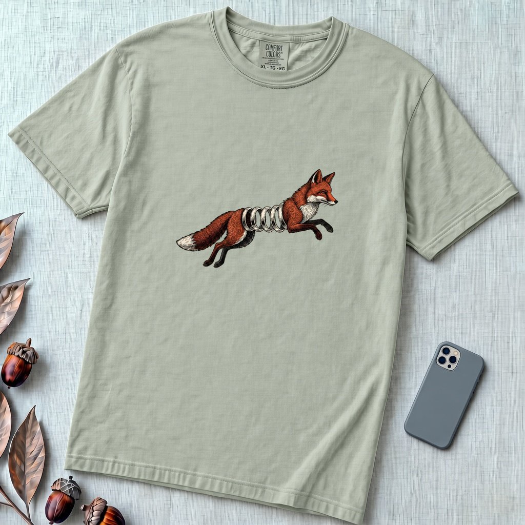 Spring-Loaded Fox Graphic Tee, Slinky Fox - Bay unfolded t-shirt mockup