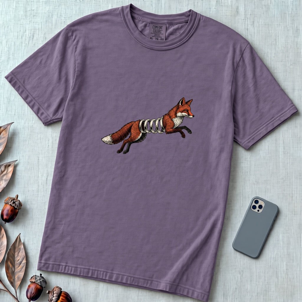 Spring-Loaded Fox Graphic Tee, Slinky Fox - Grape unfolded t-shirt mockup