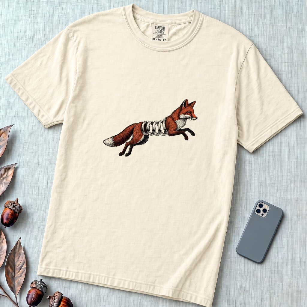 Spring-Loaded Fox Graphic Tee, Slinky Fox - Ivory unfolded t-shirt mockup
