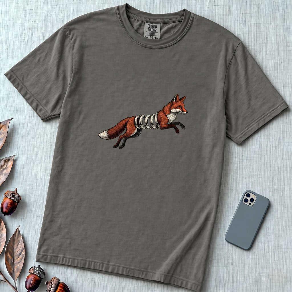 Spring-Loaded Fox Graphic Tee, Slinky Fox - Pepper unfolded t-shirt mockup
