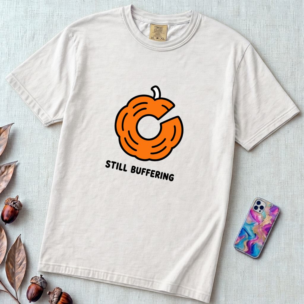 Still Buffering Pumpkin T-Shirt for Halloween - White unfolded t-shirt mockup
