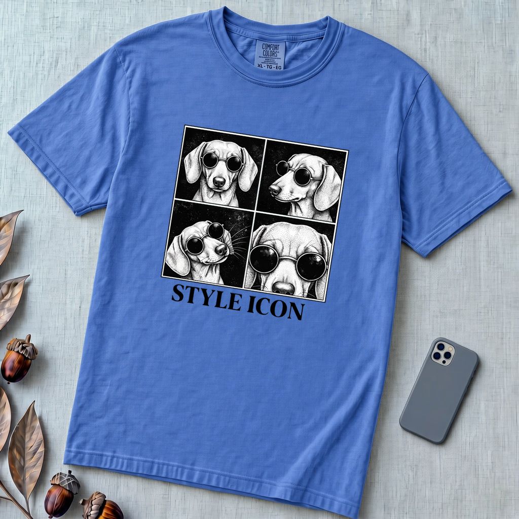 Style Icon Dachshund T-Shirt - Flo Blue unfolded t-shirt mockup