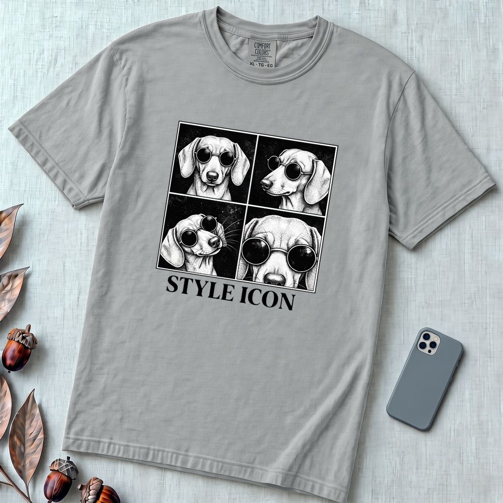 Style Icon Dachshund T-Shirt - Granite unfolded t-shirt mockup