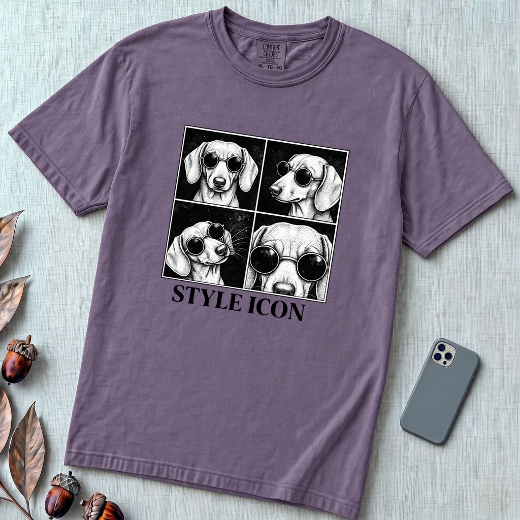 Style Icon Dachshund T-Shirt - Grape unfolded t-shirt mockup