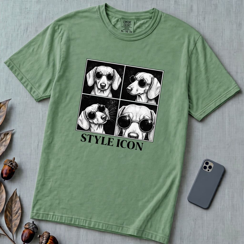 Style Icon Dachshund T-Shirt - Light Green unfolded t-shirt mockup