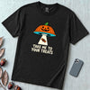 Take Me To Your Treats Halloween T-Shirt - Black unfolded t-shirt mockup