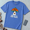 Take Me To Your Treats Halloween T-Shirt - Flo Blue unfolded t-shirt mockup