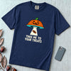 Take Me To Your Treats Halloween T-Shirt - True Navy unfolded t-shirt mockup