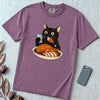 Thanksgiving Turkey Thief Cat T-Shirt - Berry unfolded t-shirt mockup
