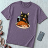Thanksgiving Turkey Thief Cat T-Shirt - Grape unfolded t-shirt mockup