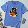 Thanksgiving Turkey Thief Cat T-Shirt - Mystic Blue unfolded t-shirt mockup