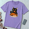 Thanksgiving Turkey Thief Cat T-Shirt - Violet unfolded t-shirt mockup