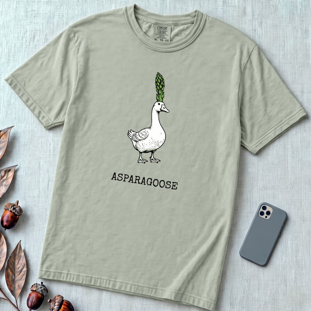 "The Asparagoose"  Hybrid Botanical Graphic t-shirt - Bay unfolded t-shirt mockup