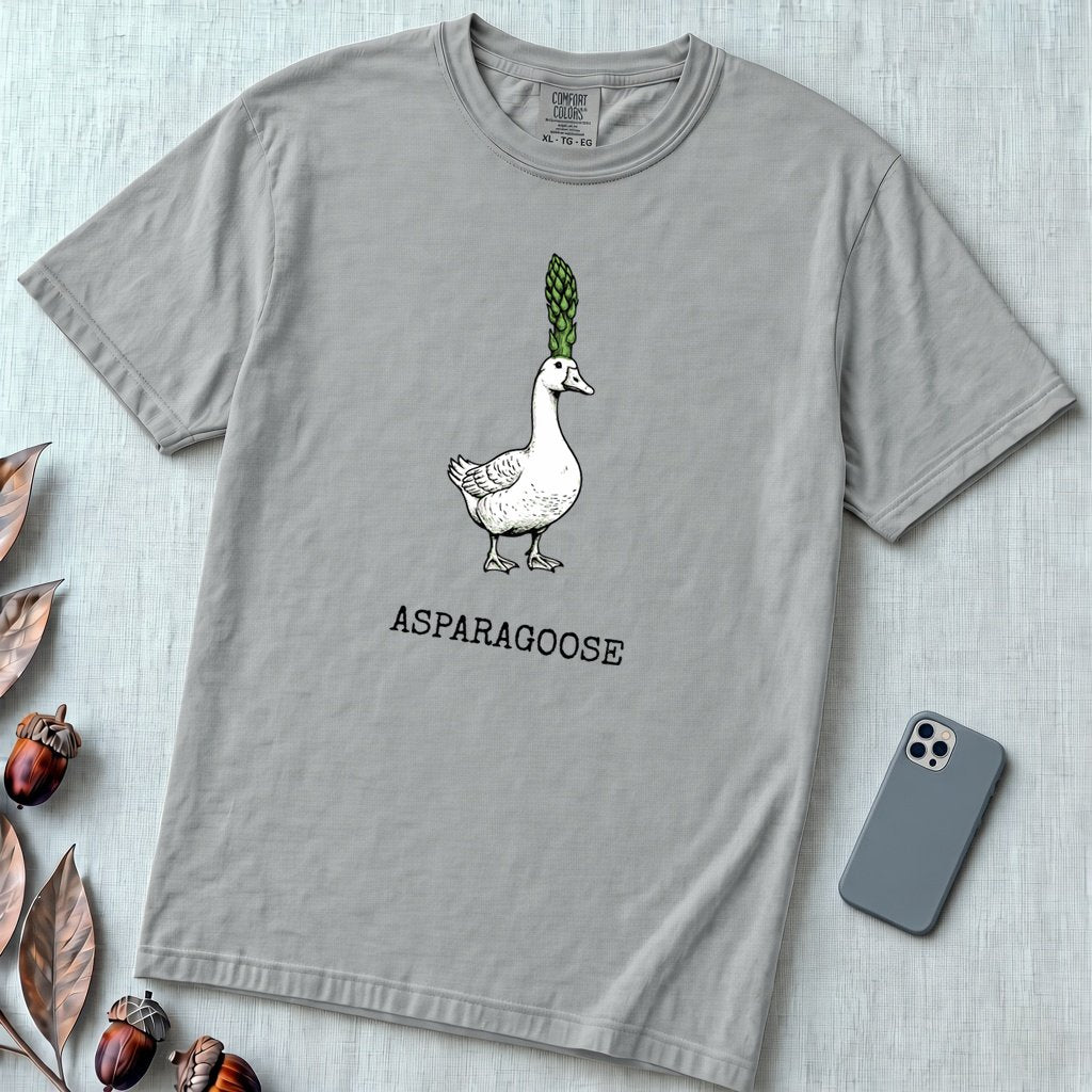 "The Asparagoose"  Hybrid Botanical Graphic t-shirt - Granite unfolded t-shirt mockup