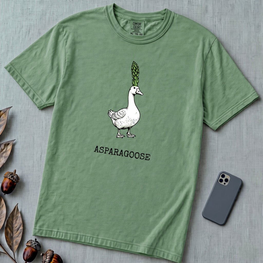 "The Asparagoose"  Hybrid Botanical Graphic t-shirt - Light Green unfolded t-shirt mockup