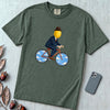 The Surreal Commute, Rene Magritte-Inspired Cycling T-shirt - Blue Spruce unfolded t-shirt mockup