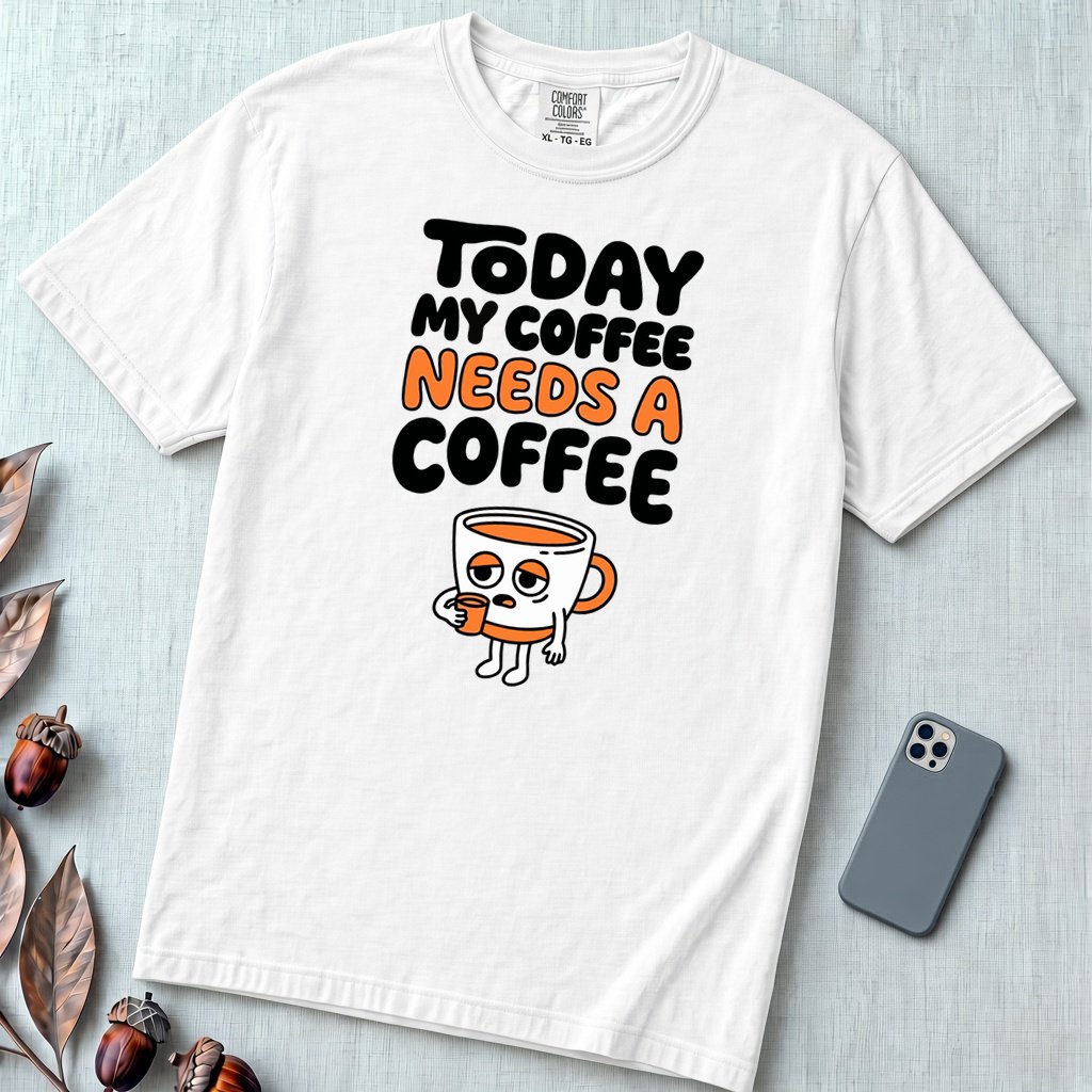 Today My Coffee Needs a Coffee T-Shirt - White unfolded t-shirt mockup