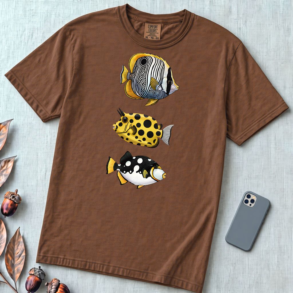 Tropical Fish Graphic T-Shirt - Espresso unfolded t-shirt mockup
