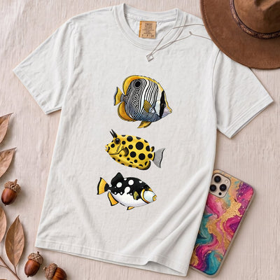 Tropical Fish Graphic T-Shirt - White unfolded t-shirt mockup