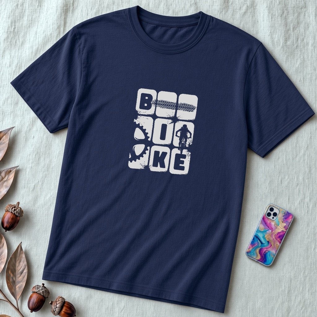 Unisex Cyclist Tee – Bike T-Shirt for Mountain Biking & Road Cycling Enthusiasts - Navy unfolded t-shirt mockup