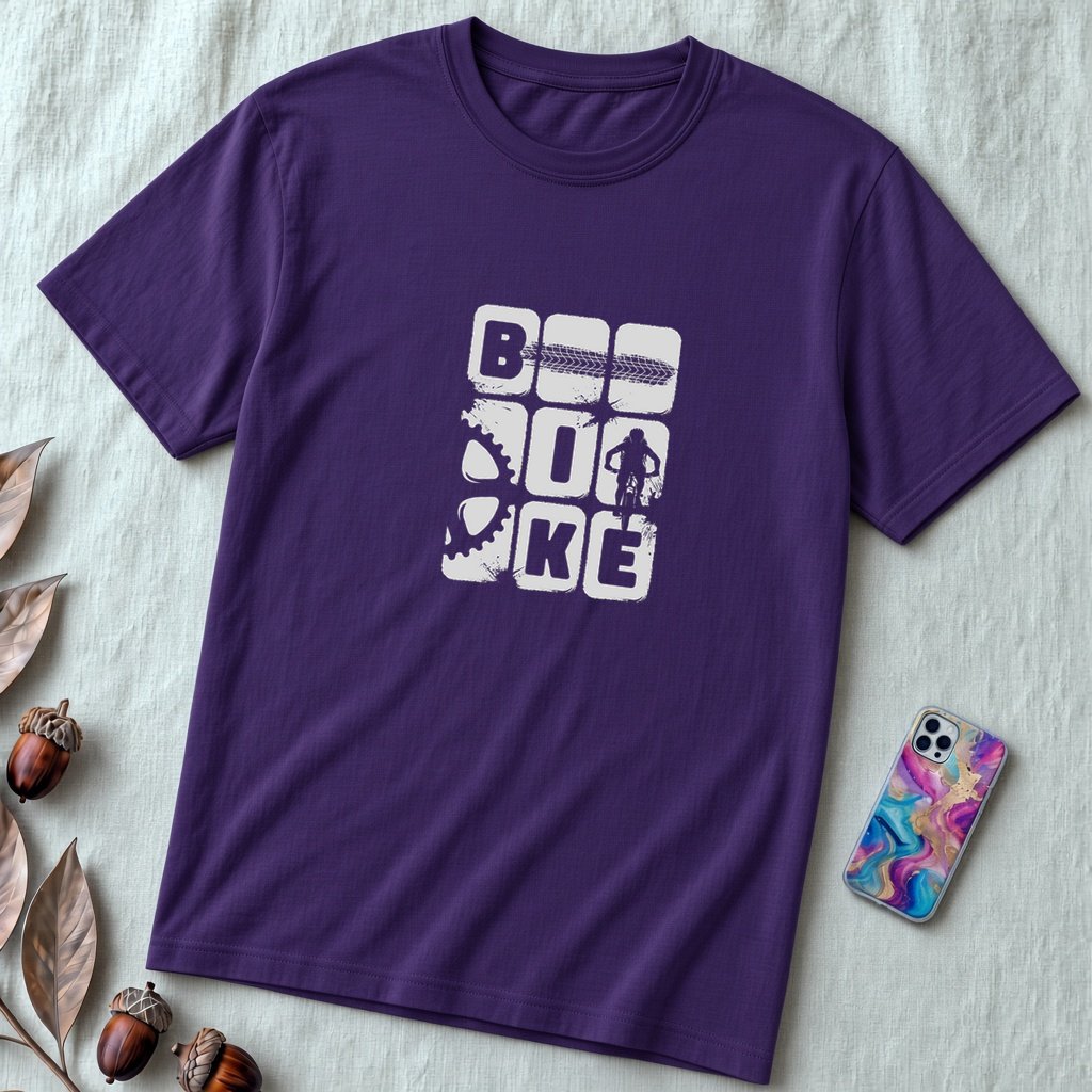 Unisex Cyclist Tee – Bike T-Shirt for Mountain Biking & Road Cycling Enthusiasts - Team Purple unfolded t-shirt mockup
