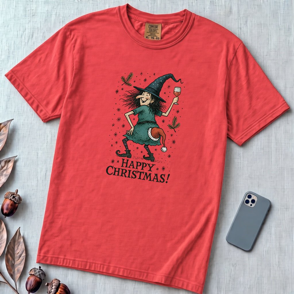 Unisex garment-dyed heavyweight Comfort Colors Merry Christmas shirt, Funny Witch Xmas Tee, Witchy Christmas vibes - Paprika unfolded t-shirt mockup