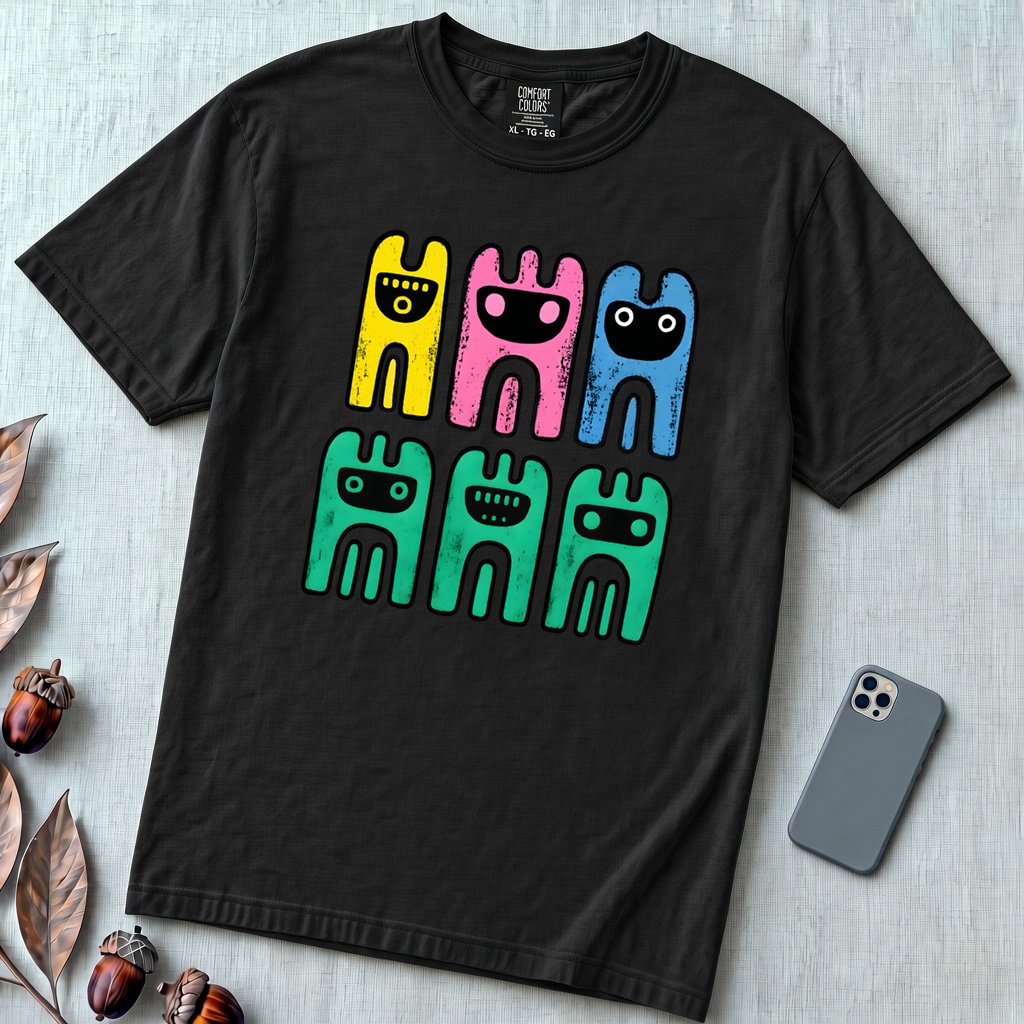 Unisex Garment-Dyed Heavyweight Comfort Colors T-Shirt, Abstract Octopus Tee, Radiant Art T-shirt - Black unfolded t-shirt mockup