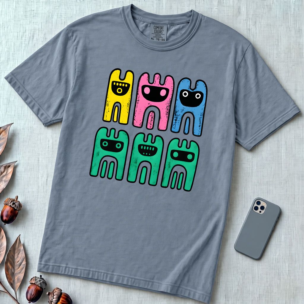Unisex Garment-Dyed Heavyweight Comfort Colors T-Shirt, Abstract Octopus Tee, Radiant Art T-shirt - Blue Jean unfolded t-shirt mockup
