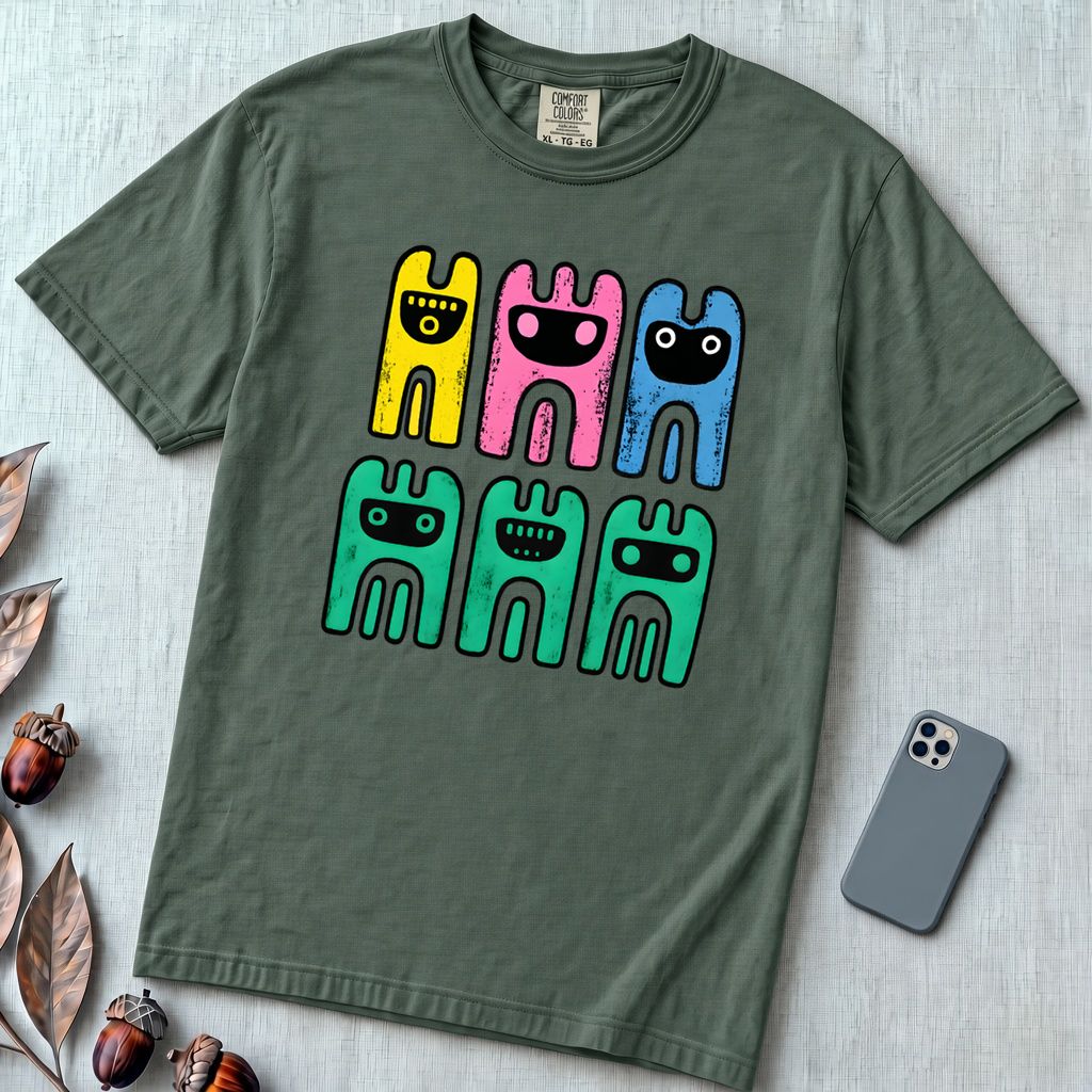 Unisex Garment-Dyed Heavyweight Comfort Colors T-Shirt, Abstract Octopus Tee, Radiant Art T-shirt - Blue Spruce unfolded t-shirt mockup