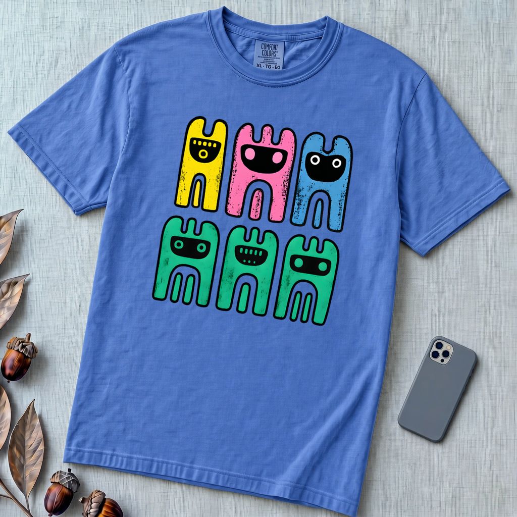 Unisex Garment-Dyed Heavyweight Comfort Colors T-Shirt, Abstract Octopus Tee, Radiant Art T-shirt - Flo Blue unfolded t-shirt mockup