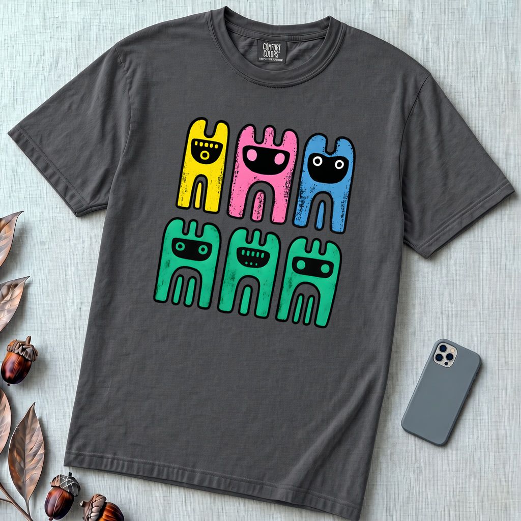 Unisex Garment-Dyed Heavyweight Comfort Colors T-Shirt, Abstract Octopus Tee, Radiant Art T-shirt - Graphite unfolded t-shirt mockup
