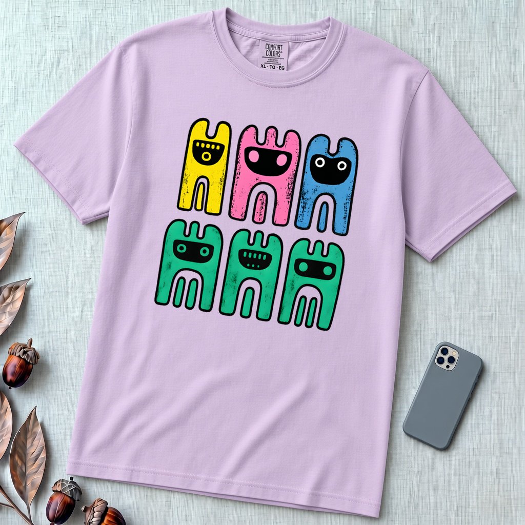 Unisex Garment-Dyed Heavyweight Comfort Colors T-Shirt, Abstract Octopus Tee, Radiant Art T-shirt - Orchid unfolded t-shirt mockup