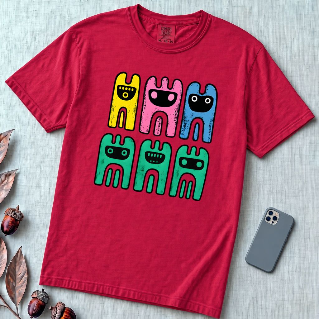 Unisex Garment-Dyed Heavyweight Comfort Colors T-Shirt, Abstract Octopus Tee, Radiant Art T-shirt - Red unfolded t-shirt mockup