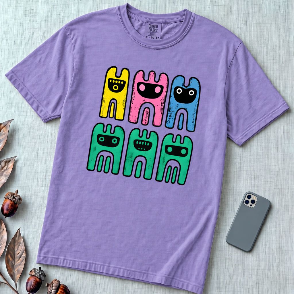 Unisex Garment-Dyed Heavyweight Comfort Colors T-Shirt, Abstract Octopus Tee, Radiant Art T-shirt - Violet unfolded t-shirt mockup
