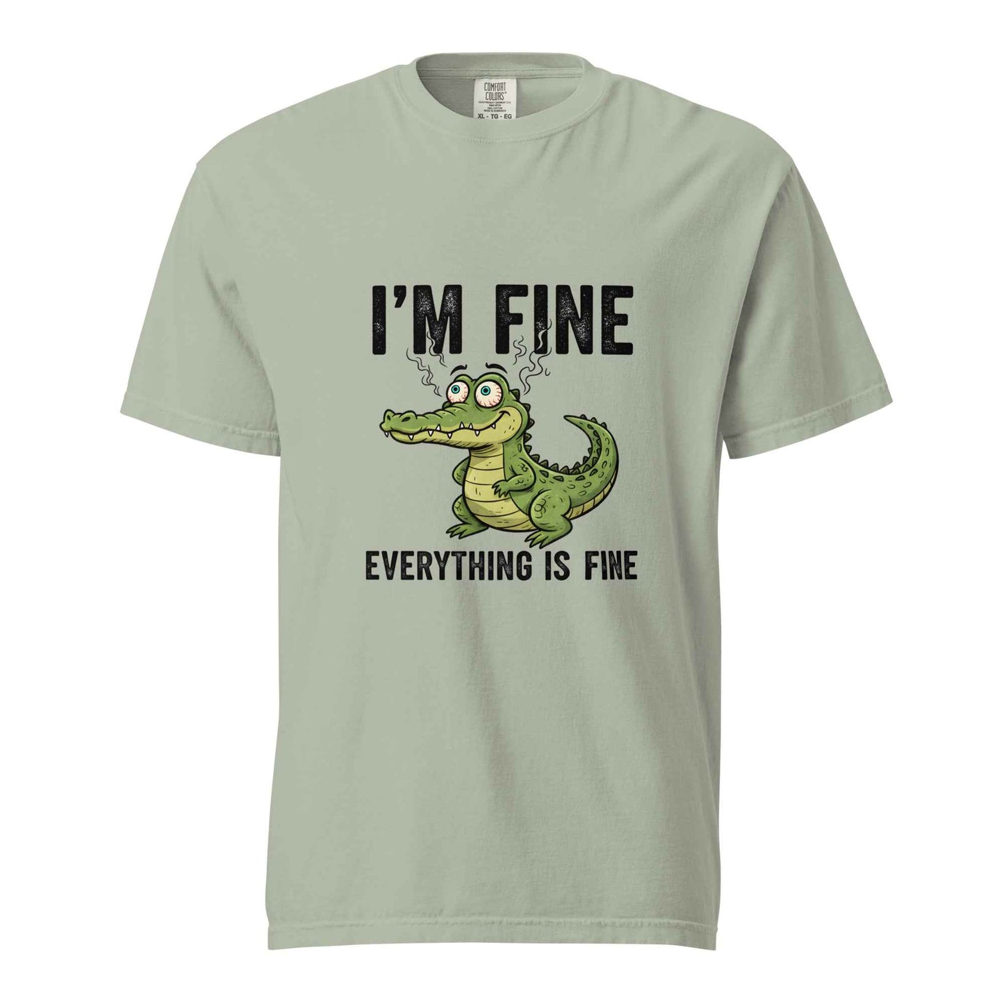 Funny Crocodile "I'm Fine Everything is Fine" T-Shirt, Burnout Humor Shirt