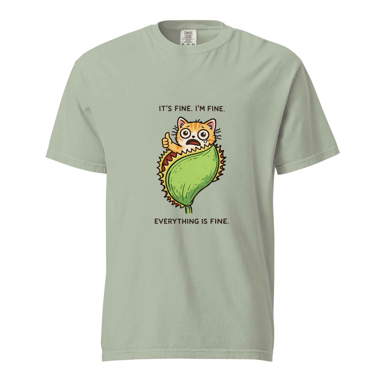 Bay green It's Fine Everything Is Fine cat graphic t-shirt - its fine everything is fine cat shirt