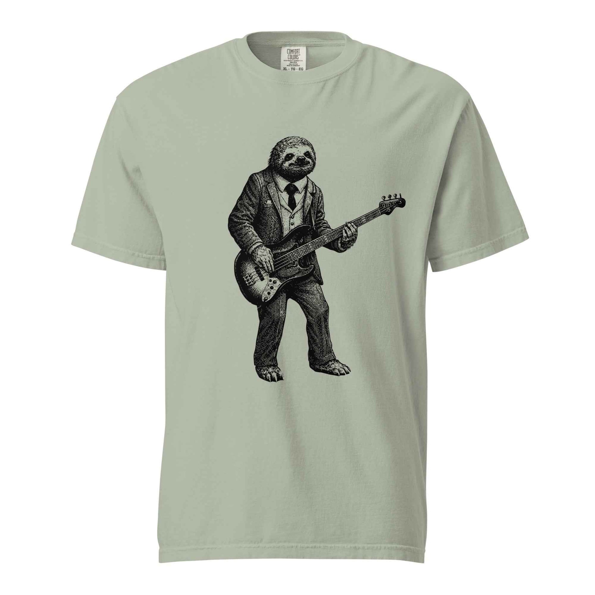 Sloth Bass Player T-Shirt. Relaxed Musician Graphic Tee