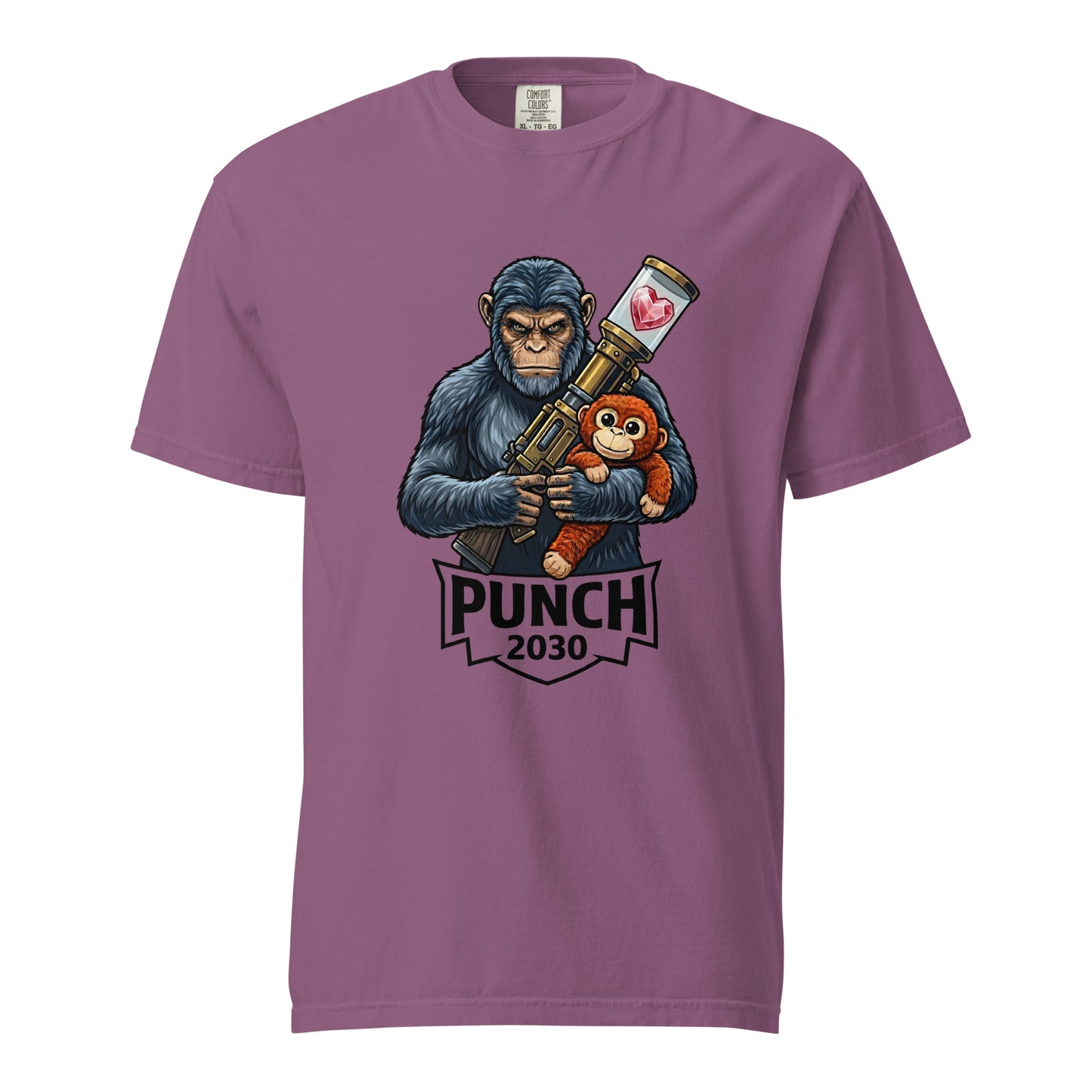 Berry red Punch 2030 Heart Core warrior monkey t-shirt - viral baby macaque tee
