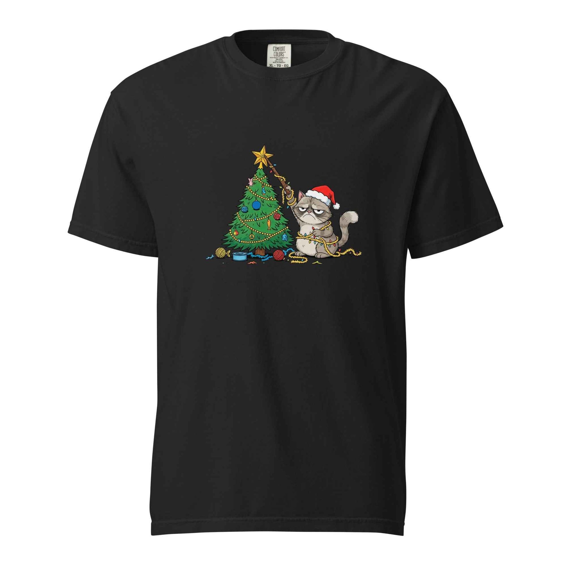 Unisex garment-dyed heavyweight Comfort Colors t-shirt - Grumpy Christmas Cat T-Shirt, Funny Cat Shirt, Xmas Tee for Sarcastic Cat Lover Gift